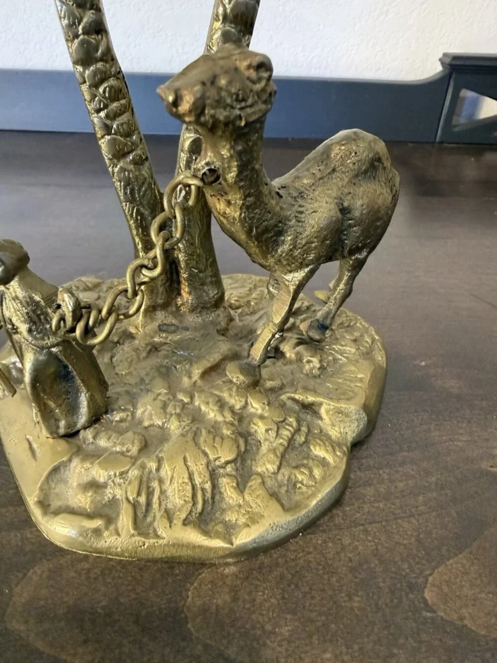 Vintage Bronze/Brass Sculpture Man with a Camel under a Palm Tree
